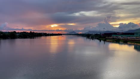 beautiful satok bridge and kubah ria kuching during sunset,evening,sarawak.