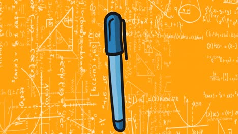 Animation-Des-Stifts-über-Mathematischen-Gleichungen-Auf-Orangefarbenem-Hintergrund