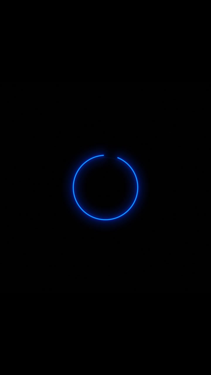 Blue spinner progress visual with glowing partial circle dark empty frame and minimal interface