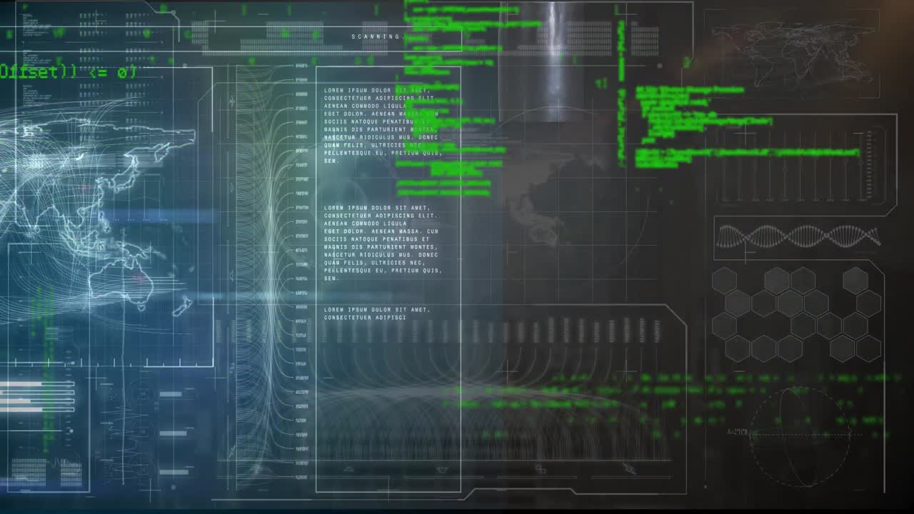 animación de la interfaz con el mapa del mundo y el procesamiento de datos