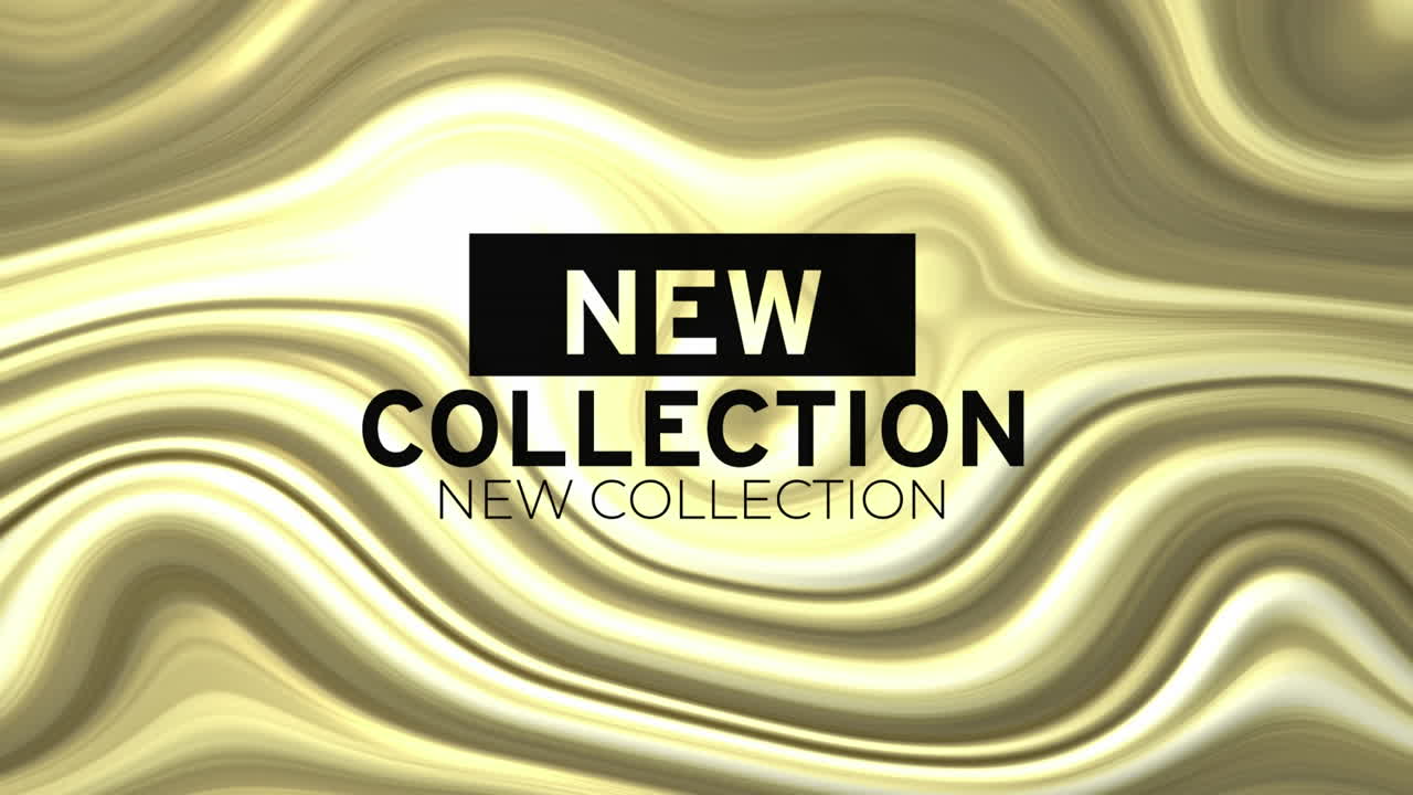 황금색 액체 배경에 새로운 컬렉션 텍스트의 애니메이션