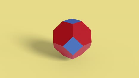 a cube transforming into a  cuboctahedron, then transforming into a truncated octahedron, and finally transforming into an octahedron. archimedean solid. looped 3d animation.