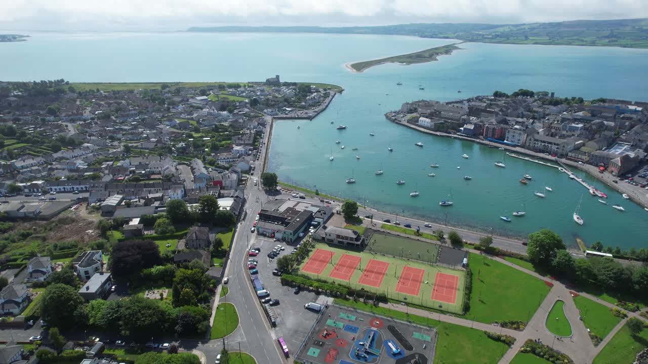 Ireland Dungarvan Waterford aerial view flying over the town to the sea