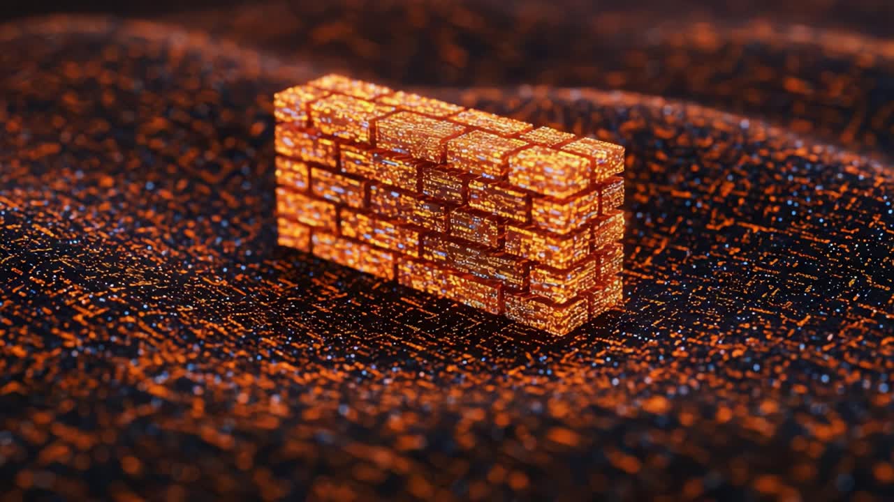 A Stunning Transformation of a Digital Wall Block, Showcasing its Evolution from Glimmering Orange to Brilliant Yellow Against a Textured Background