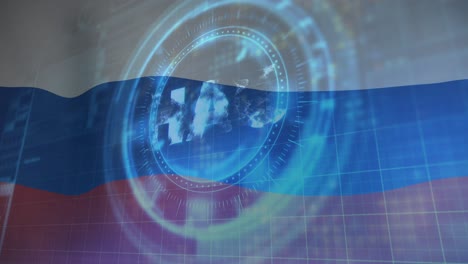 animation of scope scnanning and uah symbol over flag of russia