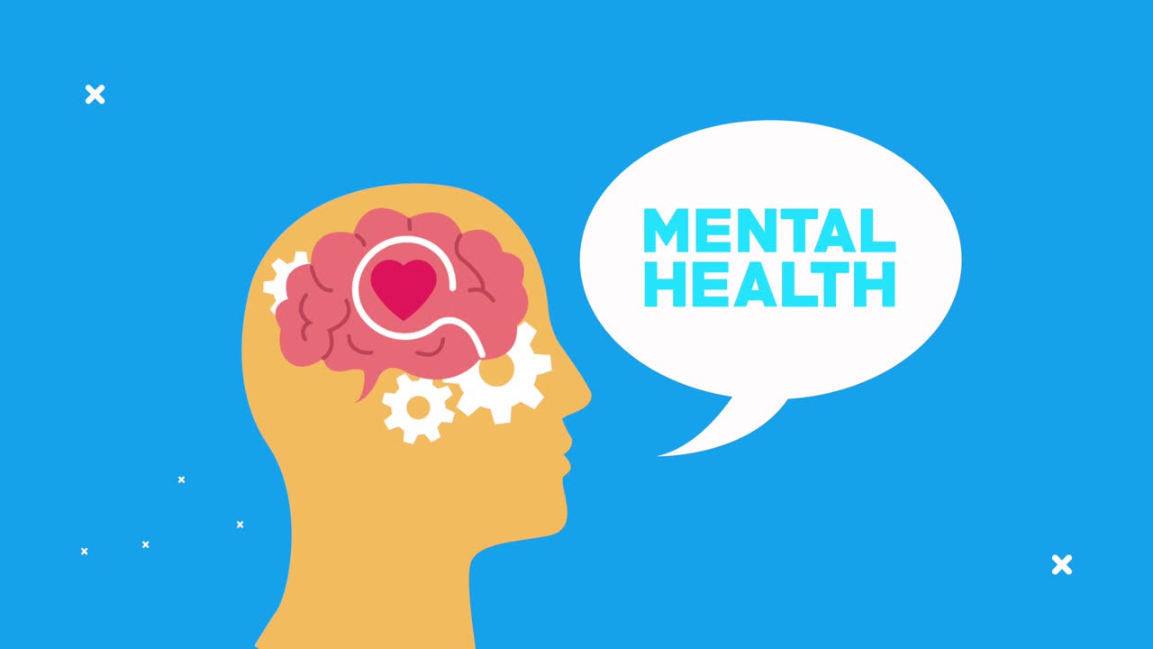 프로파일 실루을 가진 정신 건강 애니메이션, 말하기와 기어, 뇌