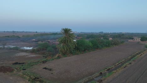 Amanecer-Rural-En-La-Aldea-De-Nawabshah,-Sindh---Aéreo