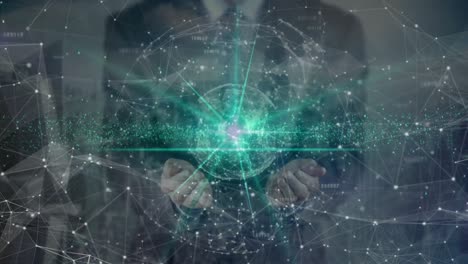 holograma de composición científica de la tierra y triángulos conectados