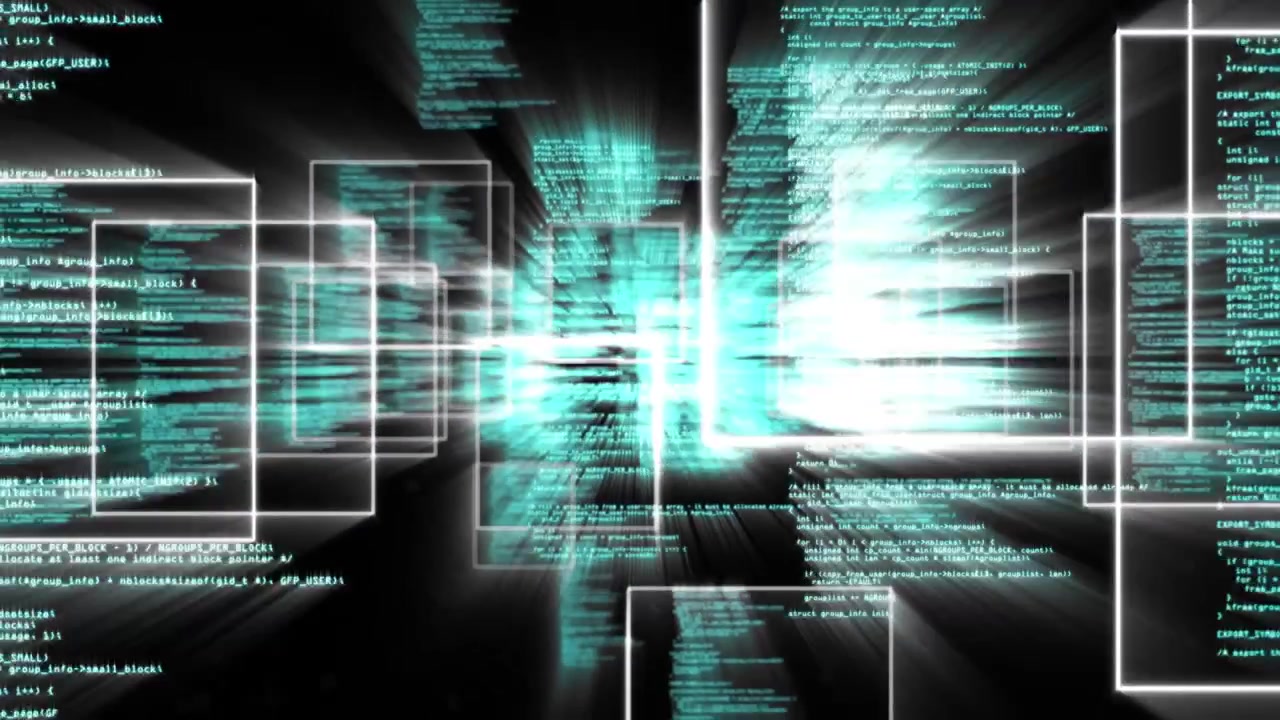 Animation of lights and data processing on black background