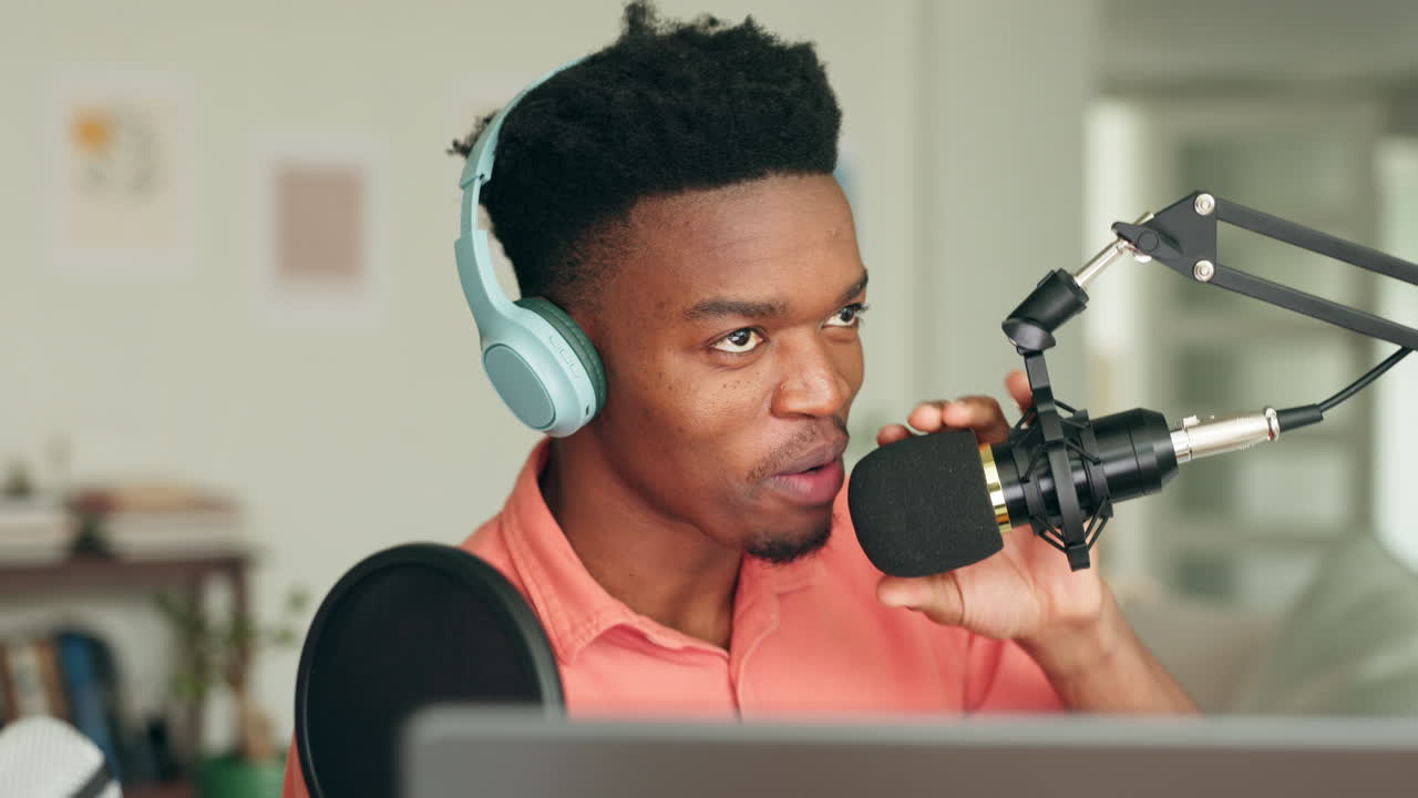 Black man, radio headphones