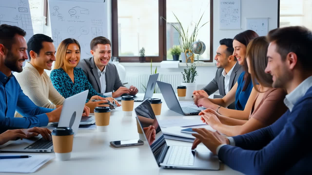 Happy Business Team Meeting in Modern Office