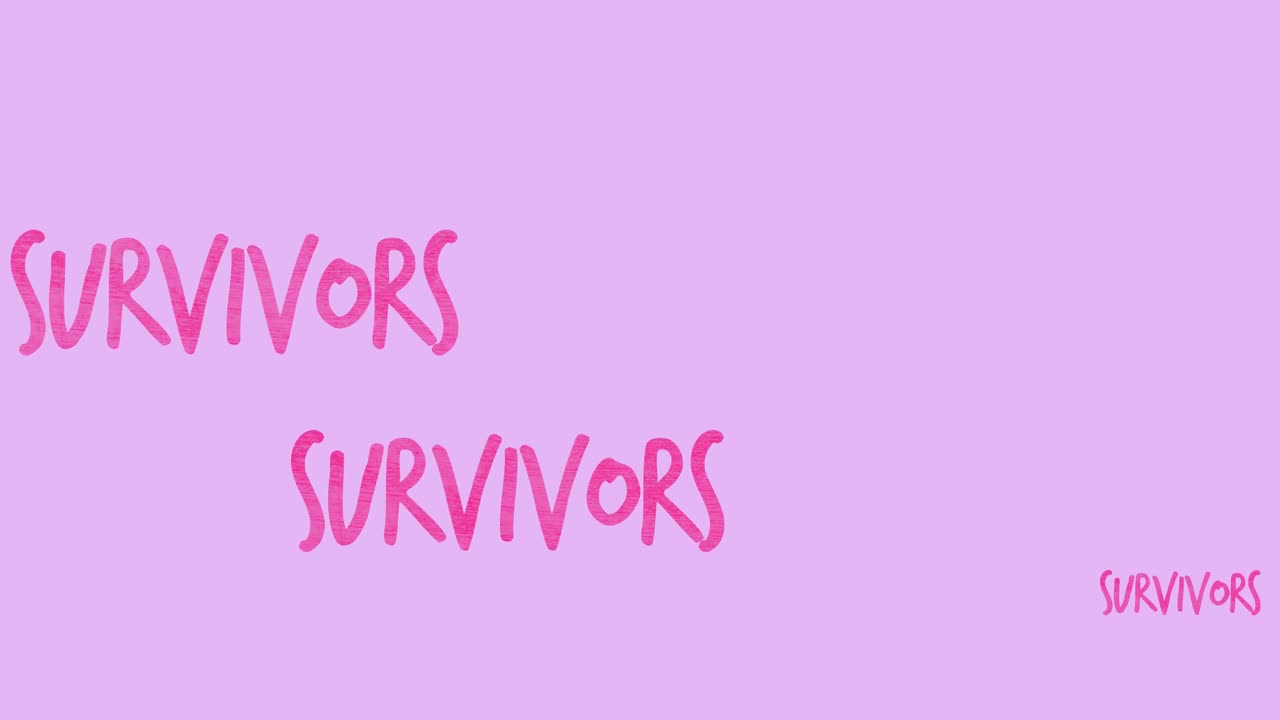 Animation of multiple pink survivor text appearing on pink background