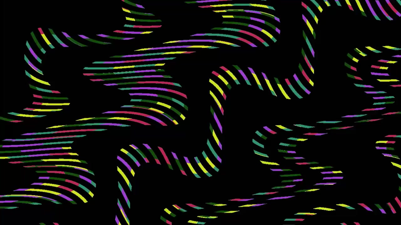 Abstract Wavy Lines of Colorful Dashes Moving on Black Background