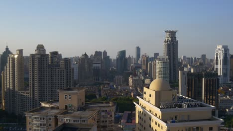 sunny day shanghai cityscape center rooftop panorama 4k china