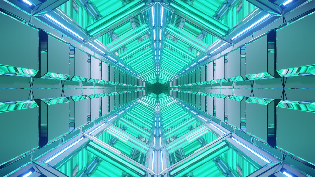 gráficos de movimiento ciencia ficción: azul azulado y verde claro grandes piezas de bloques separadas giran y giran en direcciones opuestas