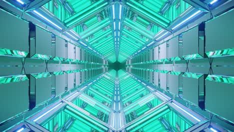 motion graphics sci fi: fast oscillating teal and light green large separate block pieces rotate and spin in opposite directions