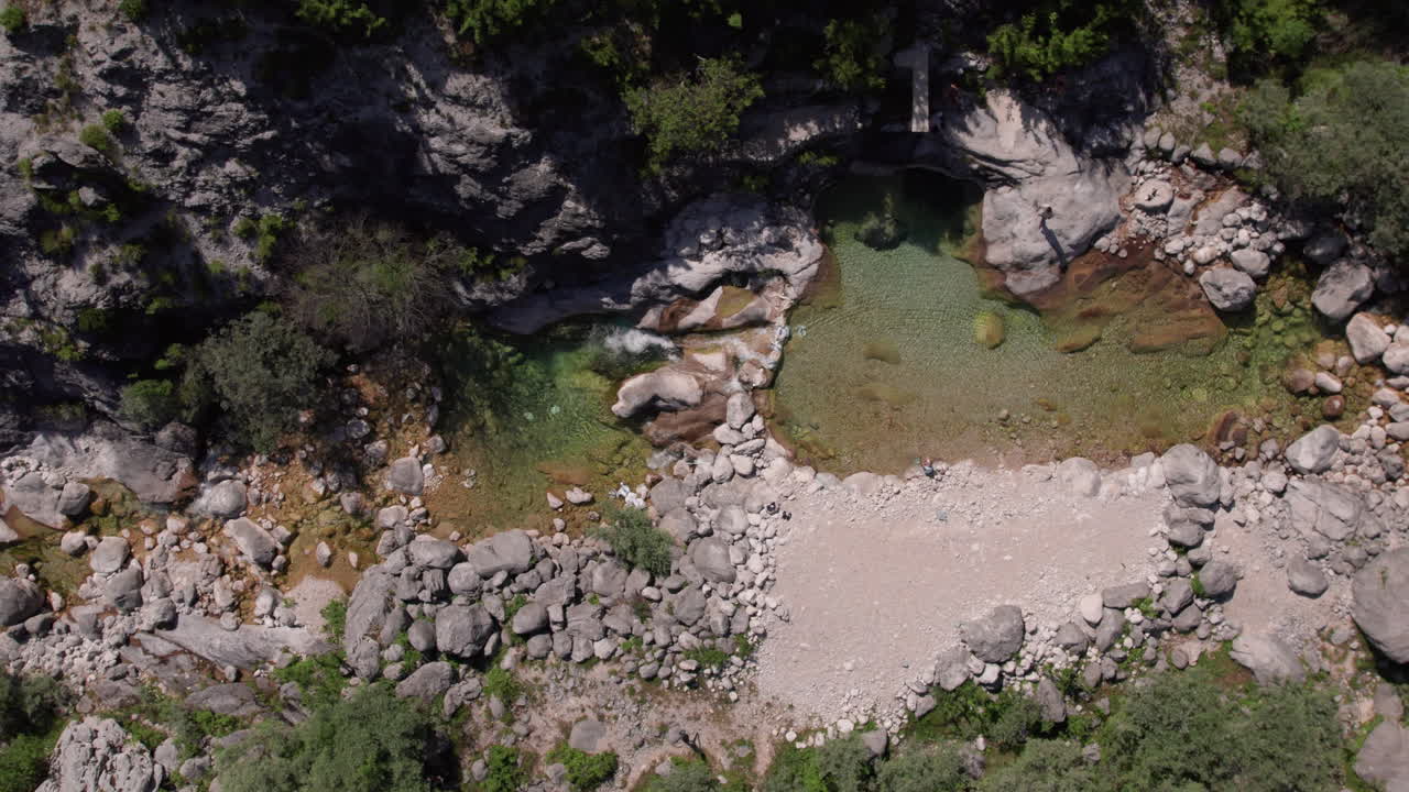 Aerial view of cascade in the middle of a river