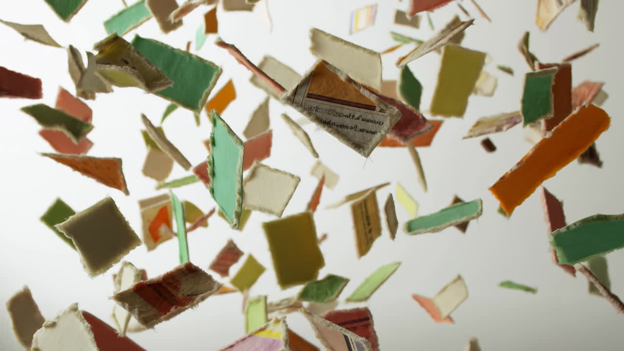Slow Motion of Colorful Handmade Paper Pieces Falling