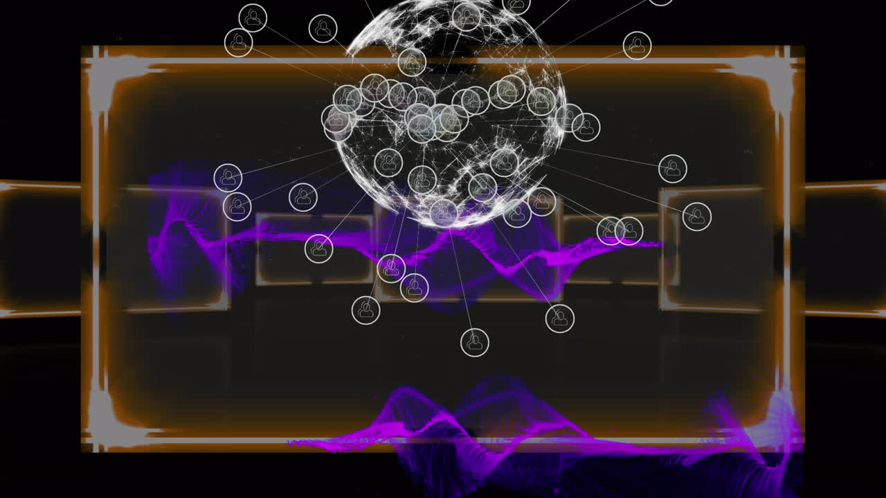Animation of data processing over globe on dark background