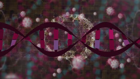 Animation-of-dna-strand-and-virus-cells-on-black-background