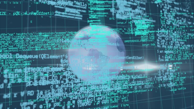 Animation of digital data processing over globe