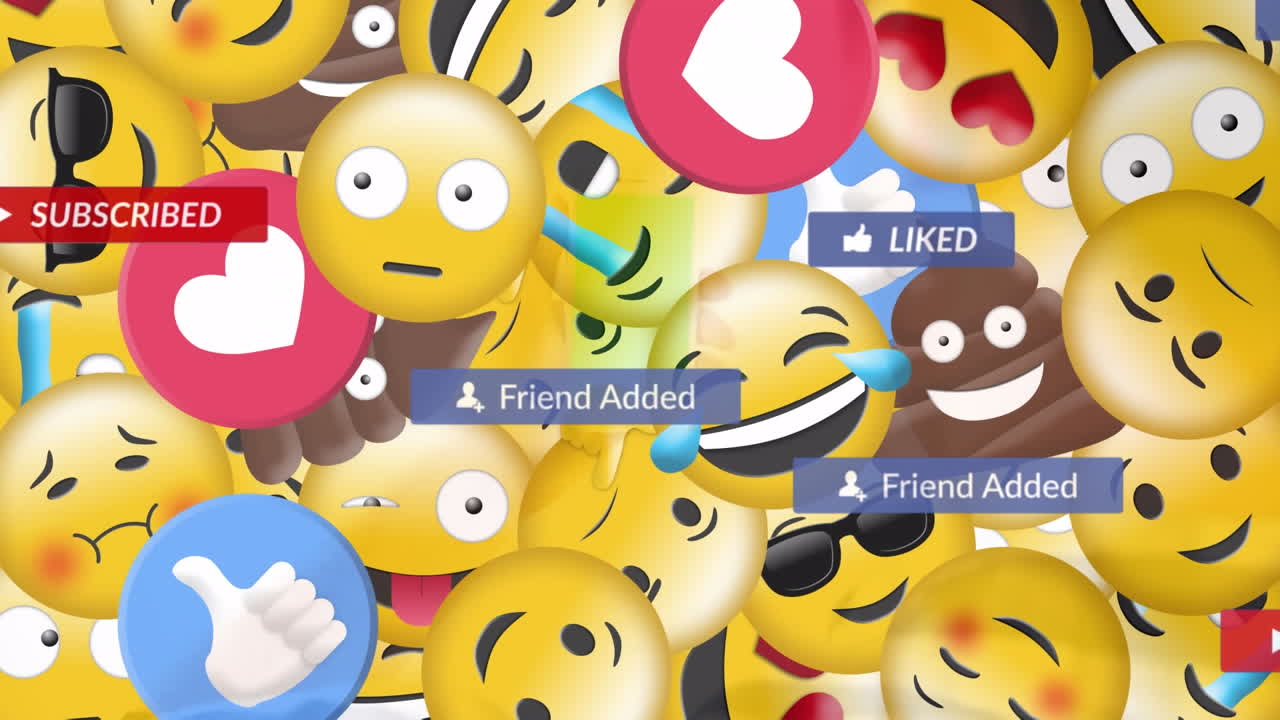 스마트 폰을 사용하는 사람 위에서 소셜 미디어 아이콘의 애니메이션