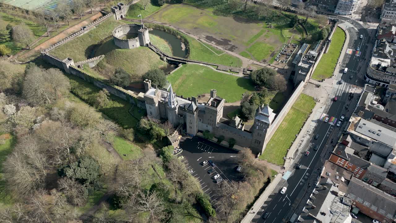 Aerial View of Cardiff Castle in Wales