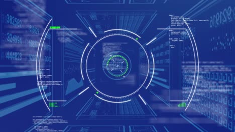 Animation-of-scope-scanning-and-data-processing-on-blue-background