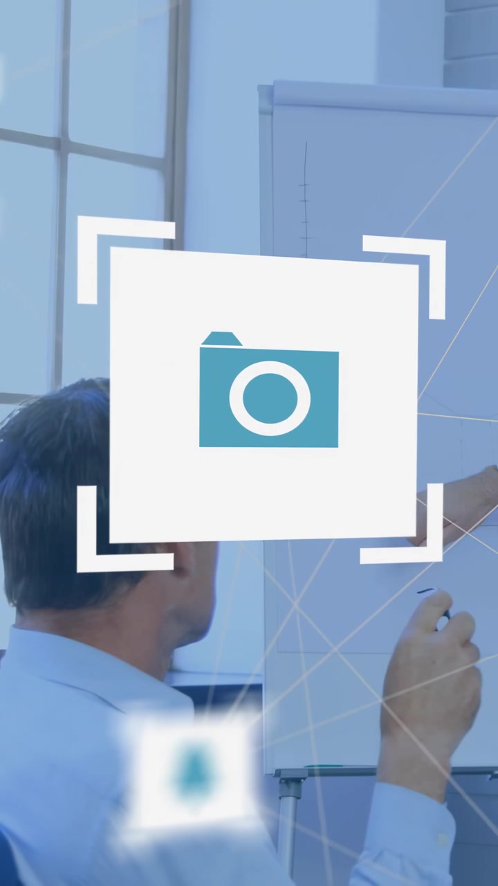 Vertical video: Peer hand entering drawing chart while man with specs eyeing icons moving for biz