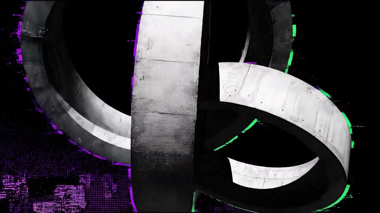Abstract Rotating Concrete Rings with Digital Glitch Effects