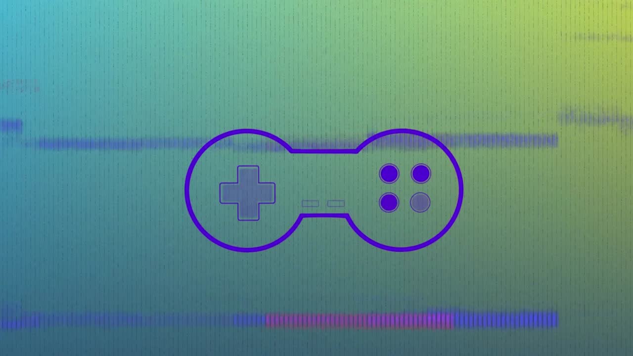 녹색 배경에 있는 게임 패드 아이콘에 대한 간섭의 애니메이션