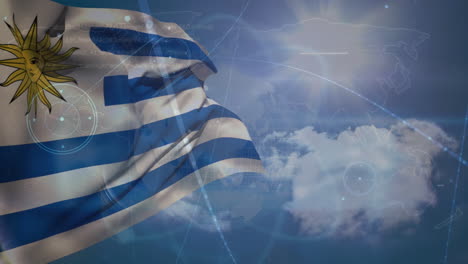 animation of data processing over flag of uruguay