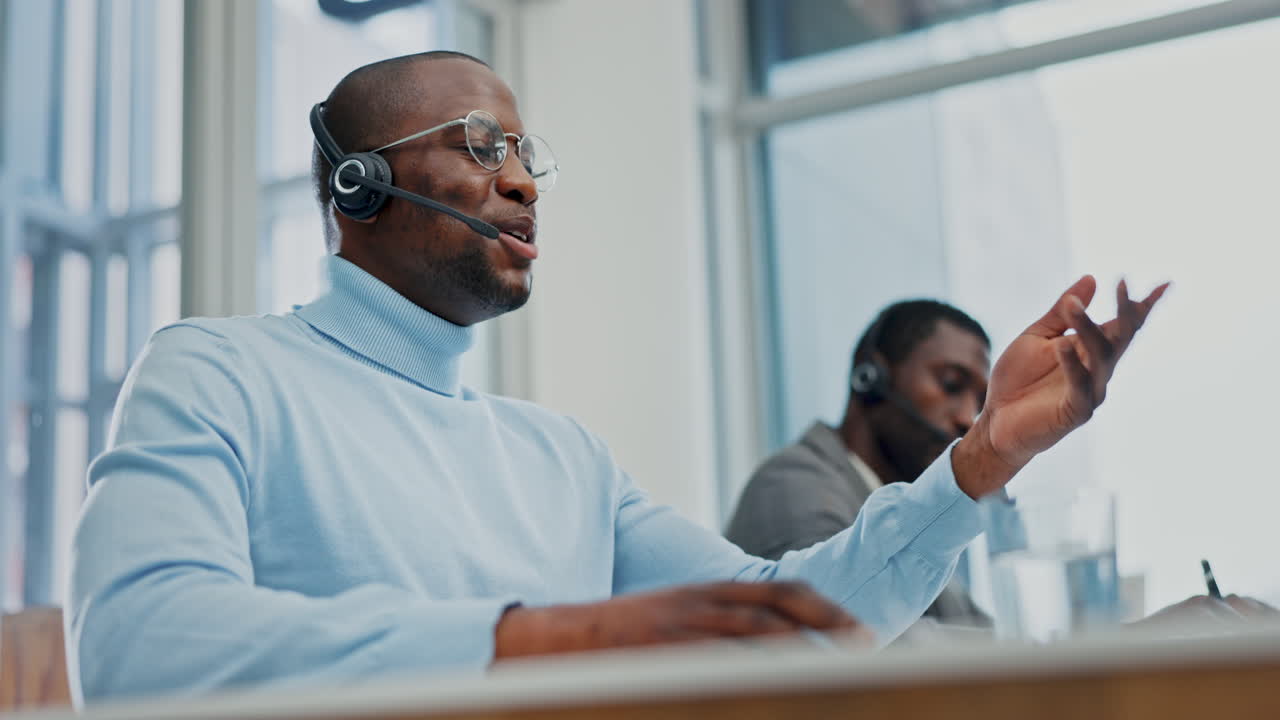 Premium stock video - Call center conversation, video call
