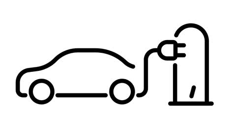 electric car icon. electrical cable plug charging symbol. electric car battery in active charging animation 4k