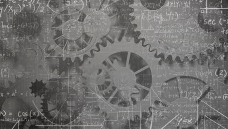 rotating gears and mathematical equations animation on technical background