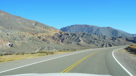 Scenic-View-of-Unique-Mountains-and-a-Road-in-Quebrada-del-Toro,-Salta-Province,-Argentina