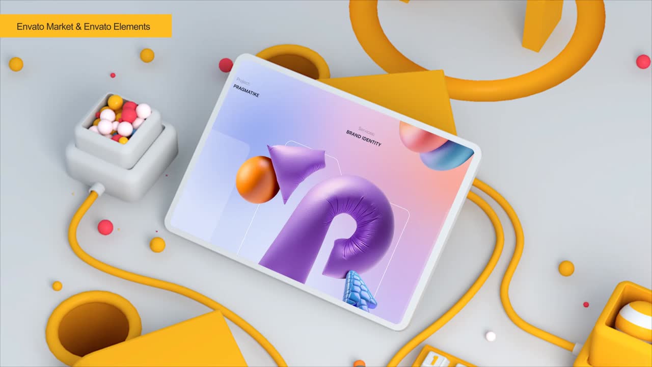 Tablet Mockup with Abstract 3D Design
