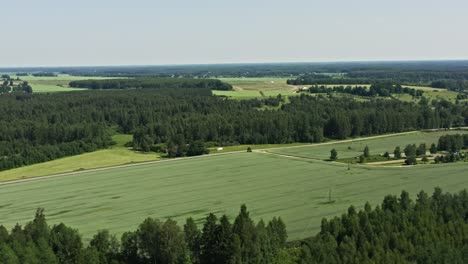 flight over farm fields and forests