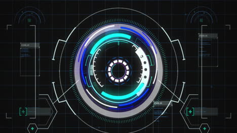 animation of data processing and scope scanning over black background