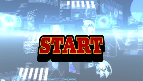 animation of start text and data processing on black background