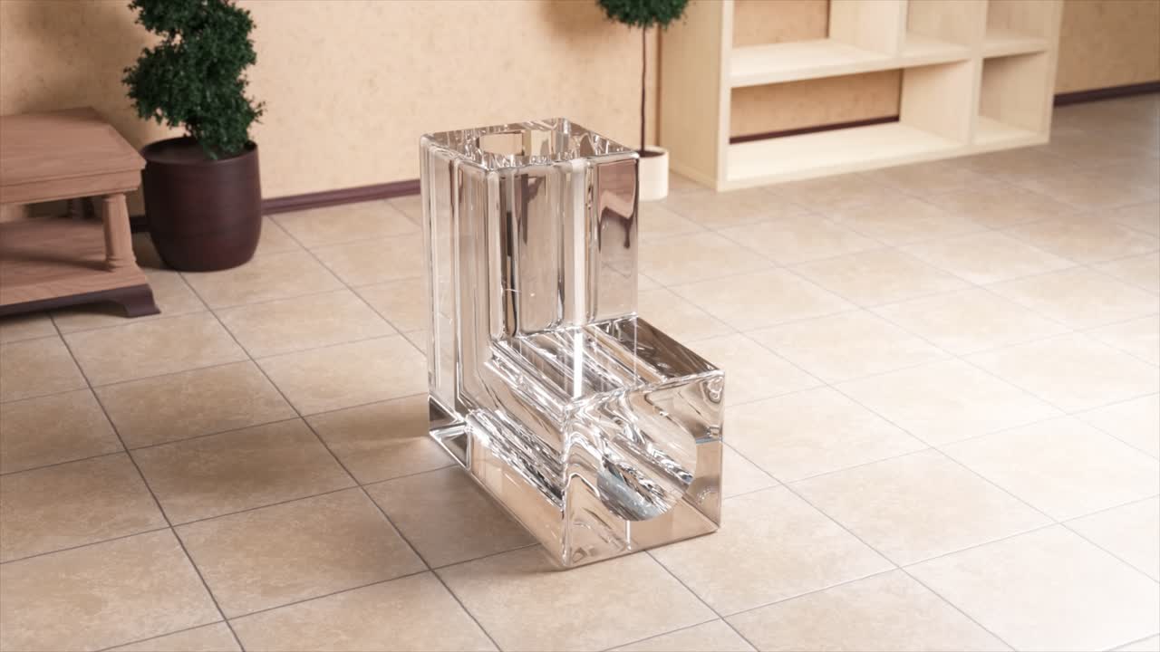 letra de vidrio abstracta l escultura en el entorno interior