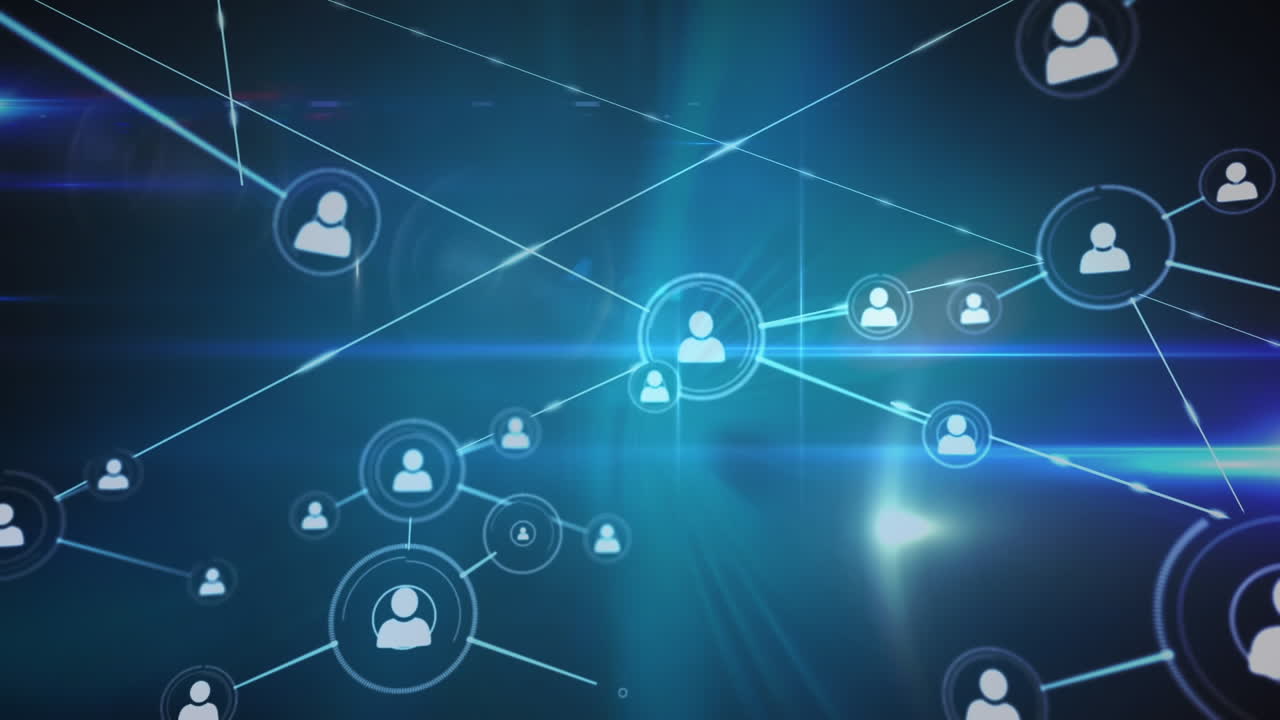 Animation of network of connections with people icons with glowing spots