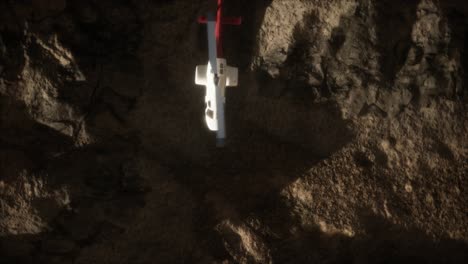 slow motion helicopter above rocky desert
