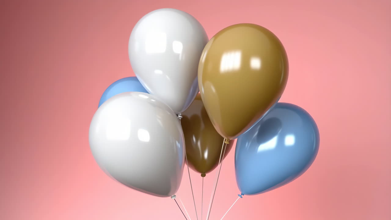 A cluster of colorful balloons on a pink background