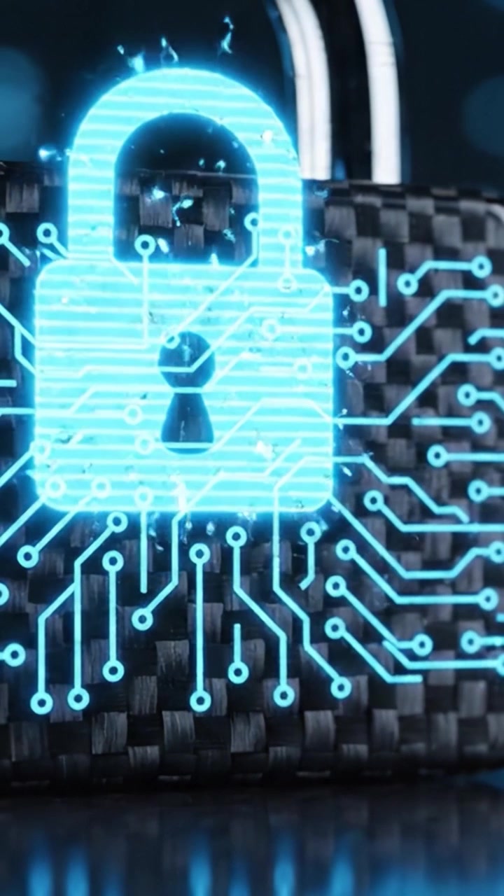 Una serratura high-tech con motivi a circuito: esplorando la cybersecurity e la protezione digitale nel design moderno, con circuiti ed elementi di sicurezza visivi.