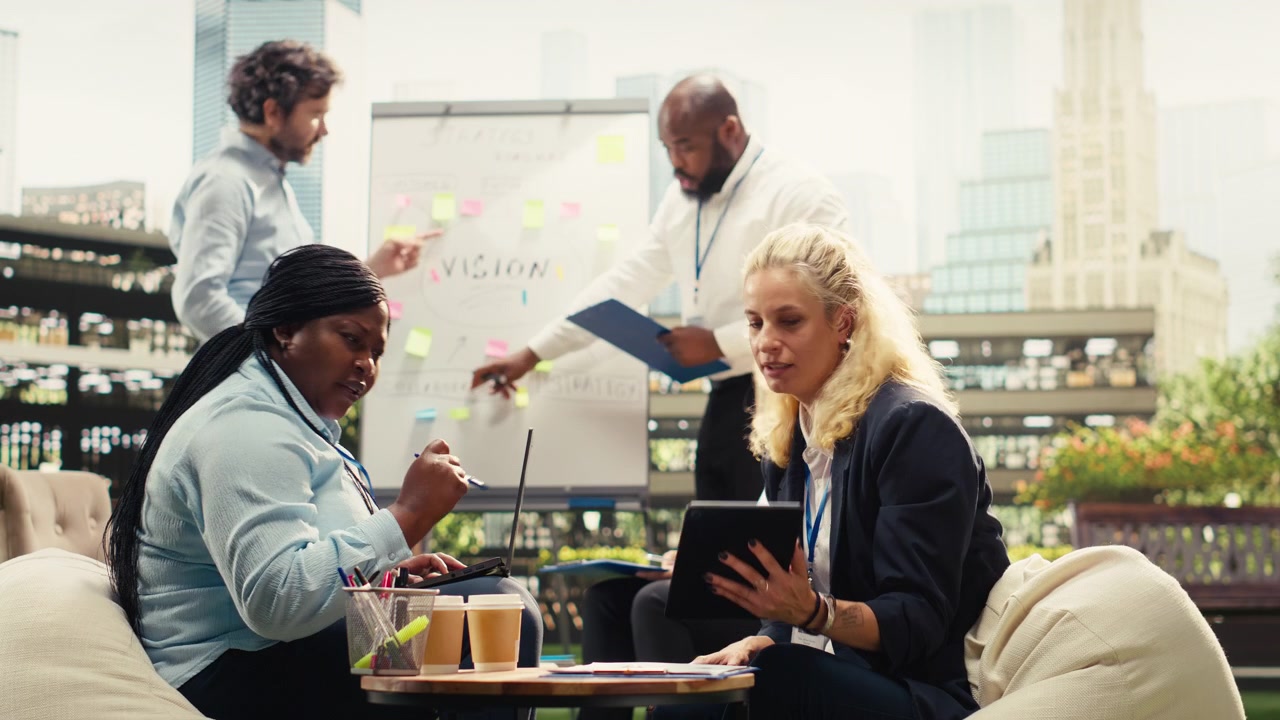 Diverse Business Team Collaborating in Modern Office Workspace