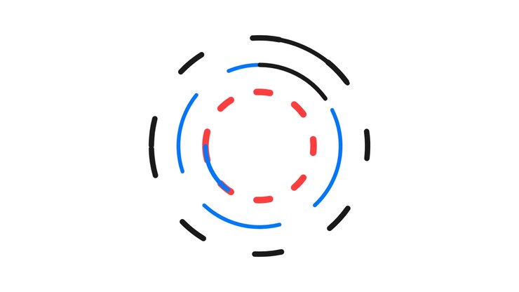 Abstract Rotating Circular Loading Animation with Red and Blue Dashed Lines
