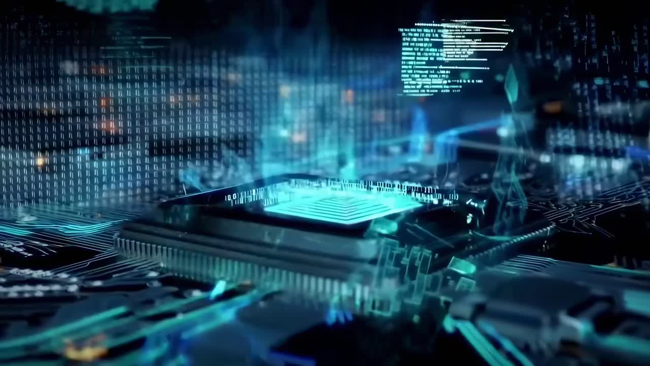 Digital Data Flowing from a Computer Processor on a Circuit Board