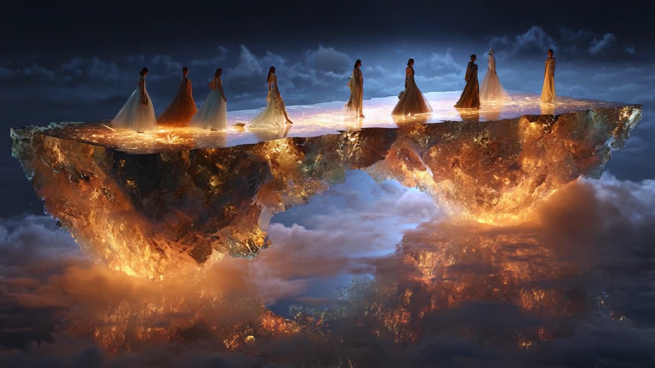 Ethereal Women on a Floating Island in the Clouds