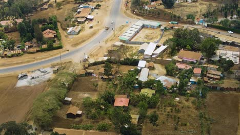 Birdseye-aerial-view-of-Loitokitok-kenya,-shanty-poor-neighborhood-of-Nairobi-suburbs,-Kenya